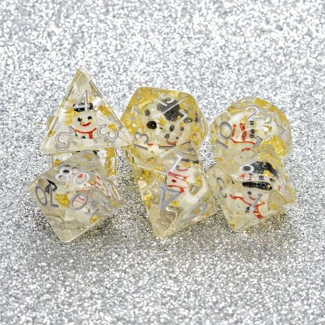 Sage's Familiars - Snowman Resin Silver Ink Polyhedral Dice Set image 12