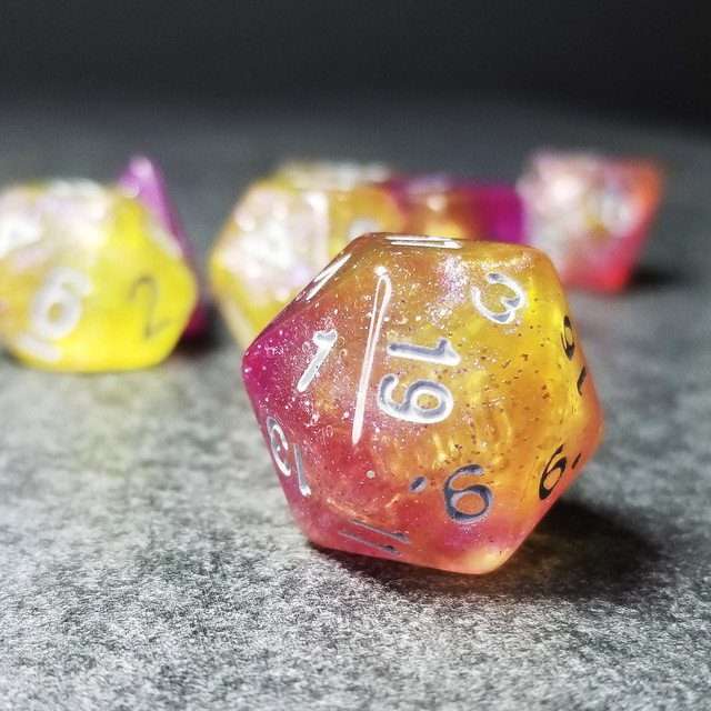 Sage's Shards - Purple/Yellow Glitter Polyhedral Dice Set image 8