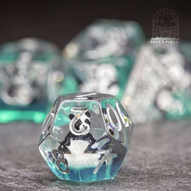 Sage's Baby Panda Familiar Resin Polyhedral Dice Set image 3