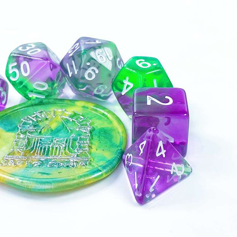 Sage's Capsules - Transparent Purple/Green Acrylic Polyhedral Dice Set image 10