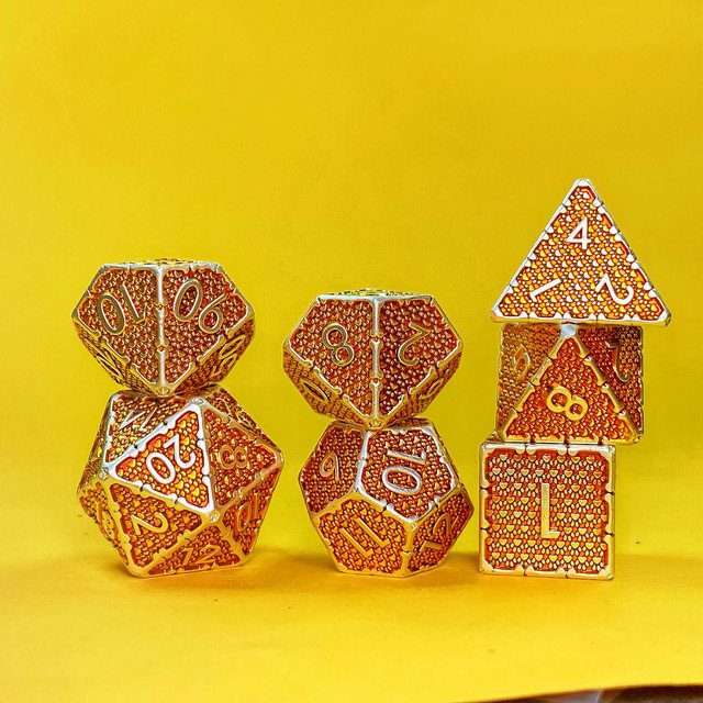 Sage's Hounds - Vintage Yellow with Silver Metal Polyhedral Dice Set image 25