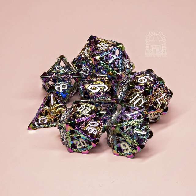 Sage's Dragonstones - Rainbow Noble Dragon Hollow Metal Polyhedral Dice Set image 10