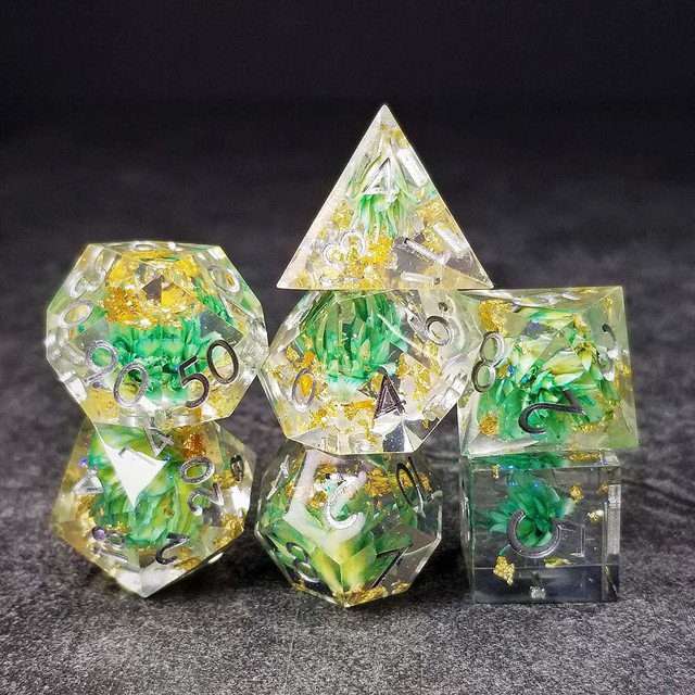 Sage’s Enchanted Flower Cyan Sharp Edge Resin Polyhedral Dice Set image 23