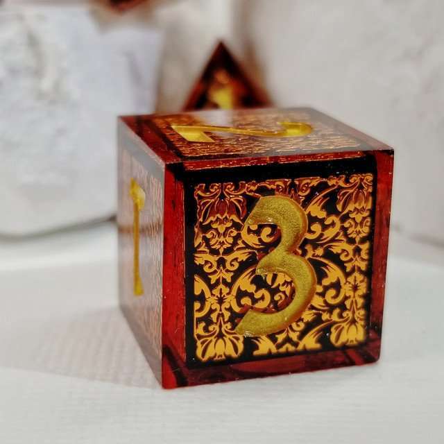 Sage's Arabesque Copper Sharp Edge Resin Dice Set image 1