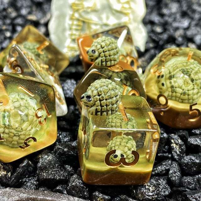 Sage's Baby Hedgehog Green Familiar Resin Polyhedral Dice Set image 0
