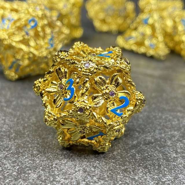 Sage's Gilded Rose Hollow Metal Polyhedral Dice Set image 14