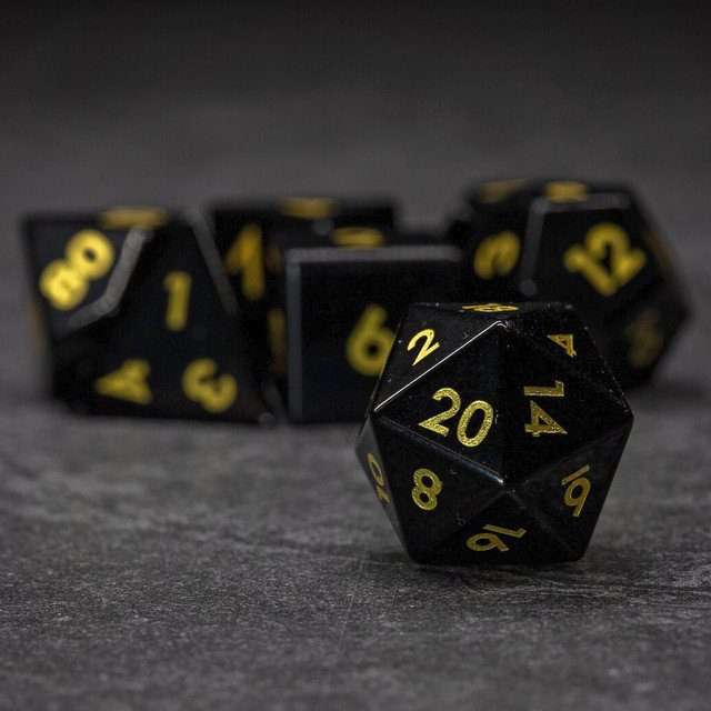 Sage's Treasures - Obsidian Gloss Finish Gold Ink Polyhedral Dice Set image 1