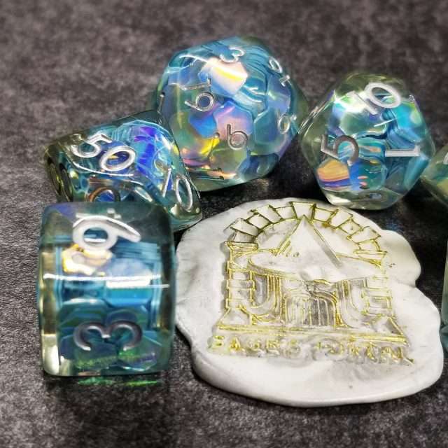 Sage’s Cantrips - Unbound Creation Aquamarine Resin Polyhedral Dice Set image 9