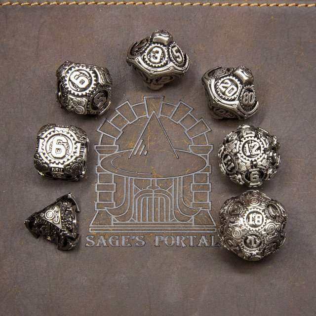 Sage's Artificer's Core Dusk Essence Metal Polyhedral Dice Set image 7