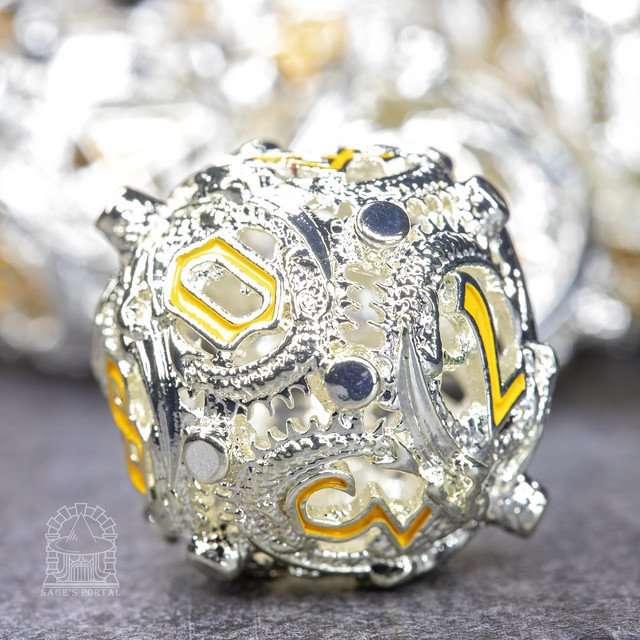 Sage’s Ouroboros Radiant Silver Hollow Metal Polyhedral Dice Set image 3
