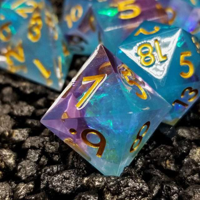 Sage's Enchanted Crystals Ice Blue Gold Ink Sharp Edge Resin Dice Set image 8
