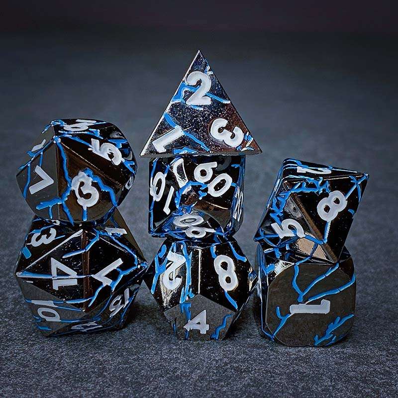 Sage's Relics of Antiquity - Dark Silver Blue Metal Polyhedral Dice Set image 1