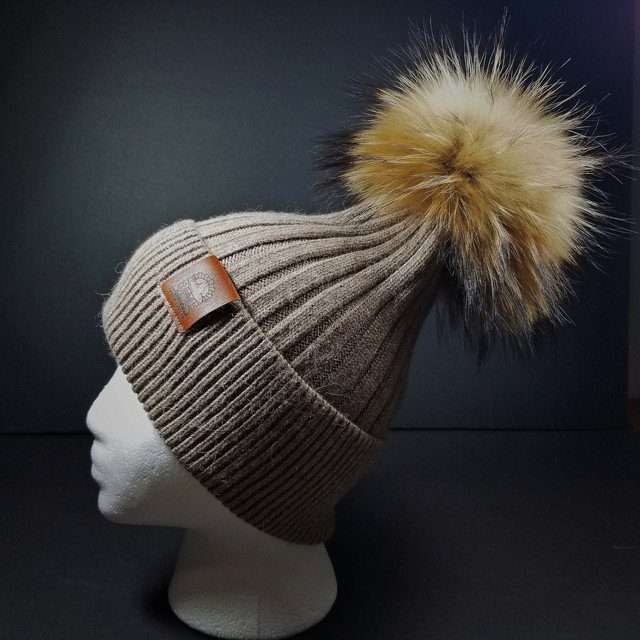 Sage’s Cap – Mocha Wool Beanie with Raccoon Pompom image 5