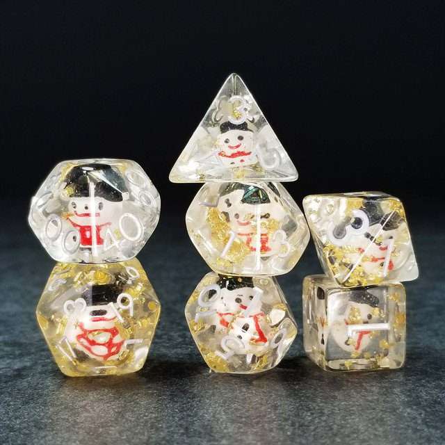 Sage's Familiars - Snowman Resin Silver Ink Polyhedral Dice Set image 29