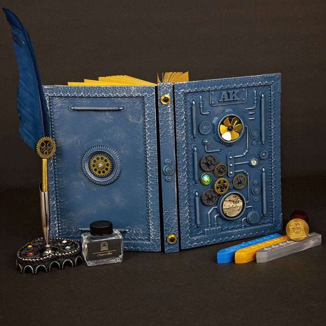 Sage's Gnomish Blue Notebook Gift Set | Handmade Notebook for TTRPG, Sketchbook, Diary image 1