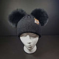 Sage’s Cap – Black Wool Beanie with Double Raccoon Pompom image 0