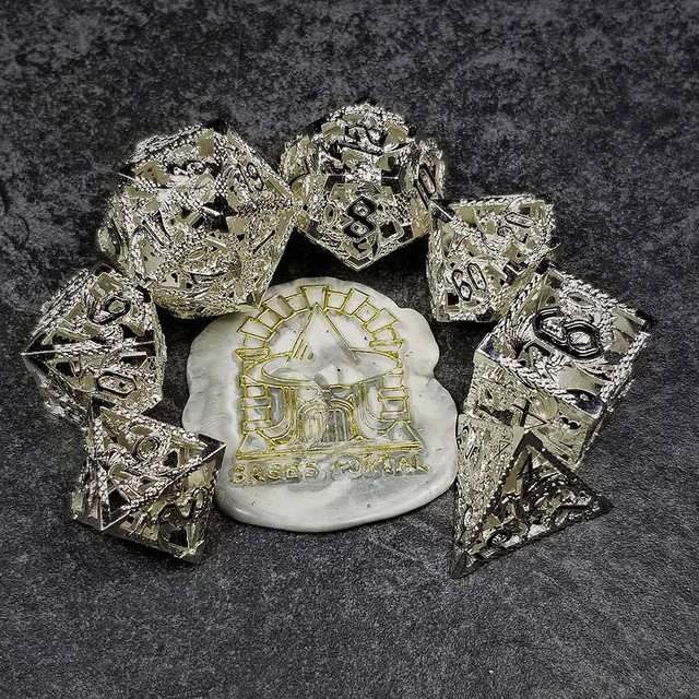 Sage's Dragonstones - Silver Noble Dragon Hollow Metal Polyhedral Dice Set image 14