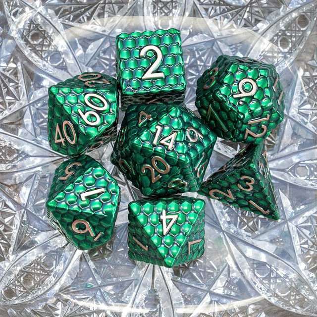 Sage's Scaled Eggs Forest Green Bronze Ink Metal Polyhedral Dice Set image 8