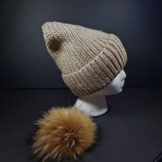 Sage’s Cap – Mocha Knit Beanie with Raccoon Pompom image 6