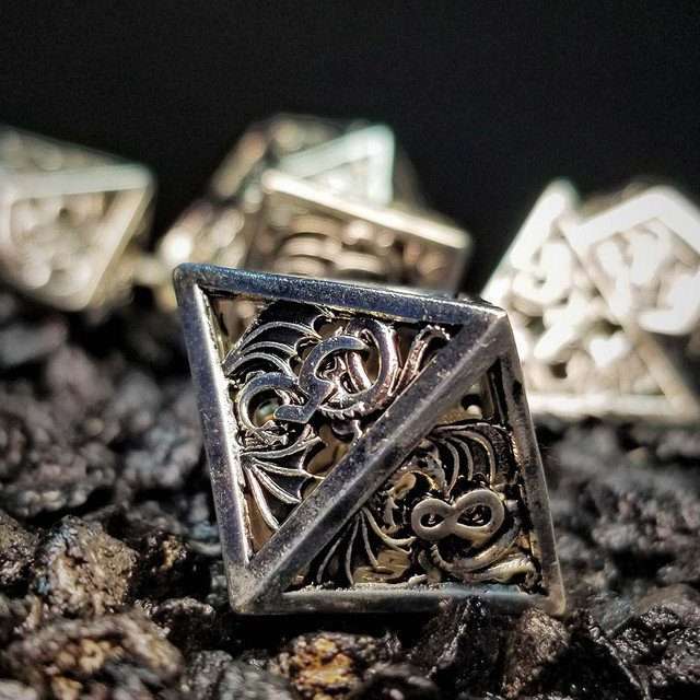 Sage's Dragonstones - Elder Dragon True Silver Hollow Metal Polyhedral Dice Set image 5
