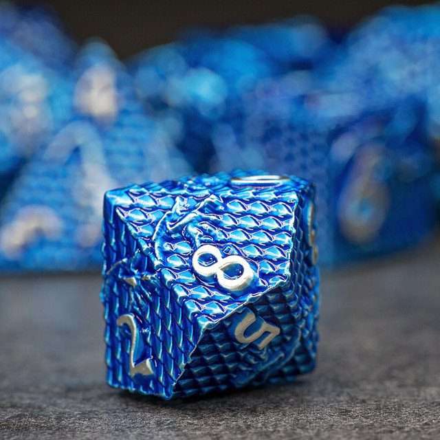 Sage's Dragonscales Blue/Silver Metal Polyhedral Dice Set image 3