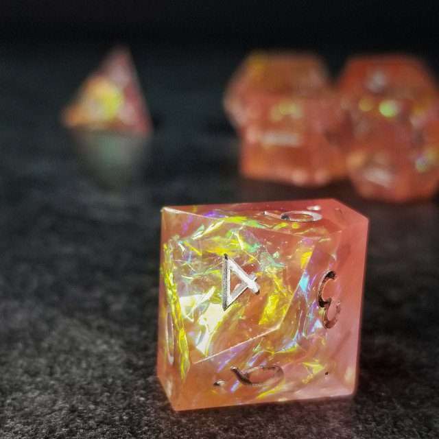 Sage's Enchanted Crystals Pink/Peach Silver Ink Sharp Edge Resin Dice Set image 23