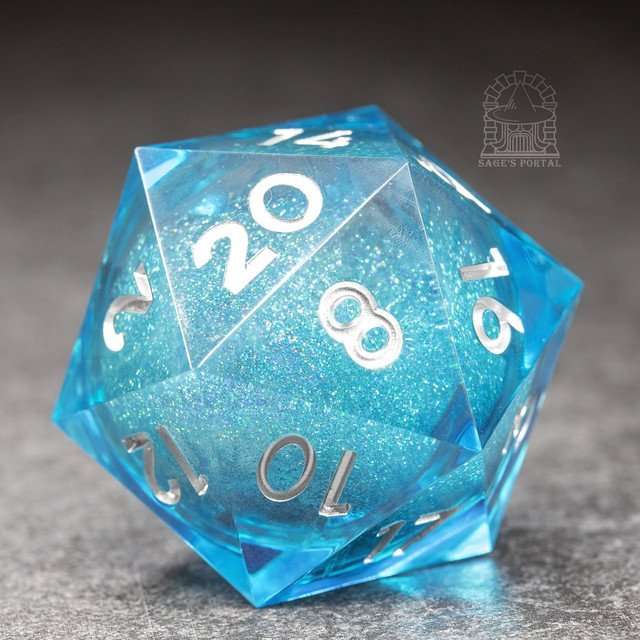 Sage's Spirits - 33mm Ice Spirits Liquid-Core D20 Sharp Edge Resin Dice image 0