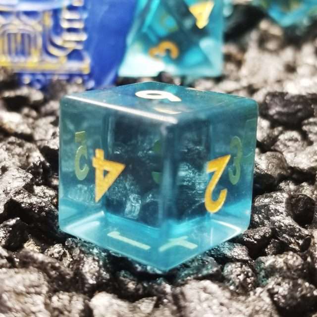 Sage's Treasures - Blue Glass Gold Ink Polyhedral Dice Set image 6