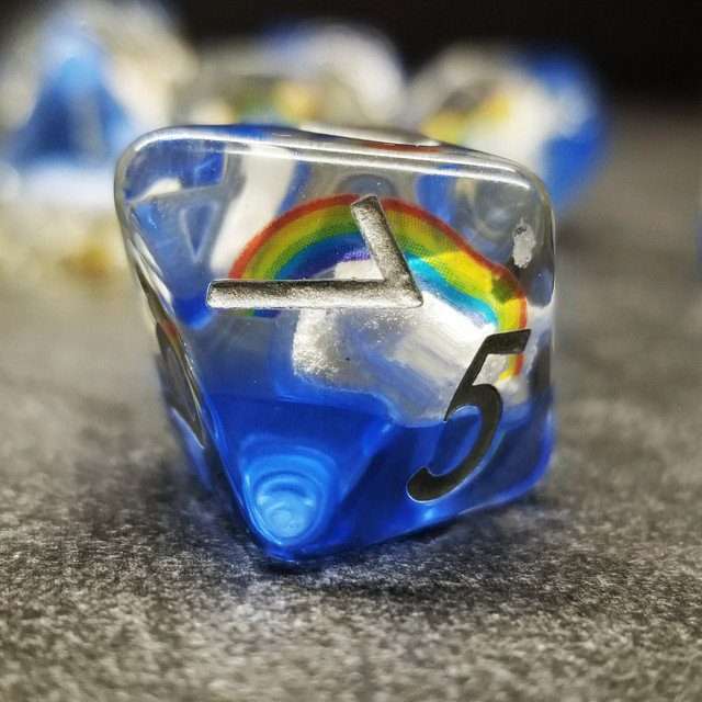 Sage's Familiars - Enchanted Rainbow and Clouds Resin Polyhedral Dice Set image 5