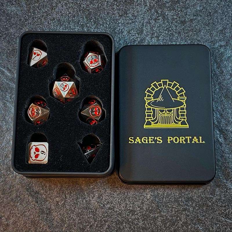 Sage's Grim's Fortunes - Ancient Silver with Red Metal Polyhedral Dice Set image 7