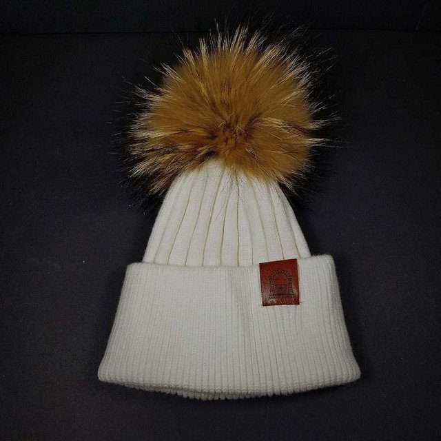 Sage’s Cap – White Wool Beanie with Raccoon Pompom image 3
