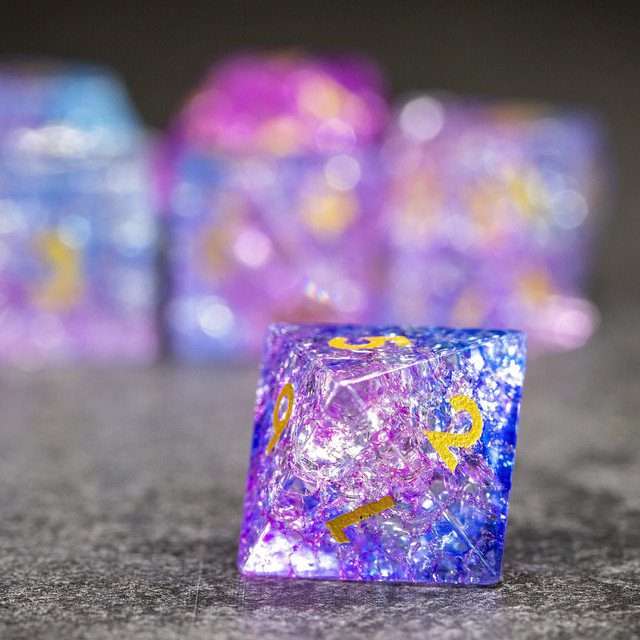 Sage's Kaleidoscopes Purple/Blue Cracked Glass Gloss Finish Polyhedral Dice Set image 5