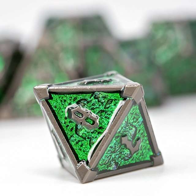 Sage's Grave Fortune Emerald Death Metal Polyhedral Dice Set image 5