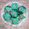 Sage's Scaled Eggs Forest Green Bronze Ink Metal Polyhedral Dice Set image 0