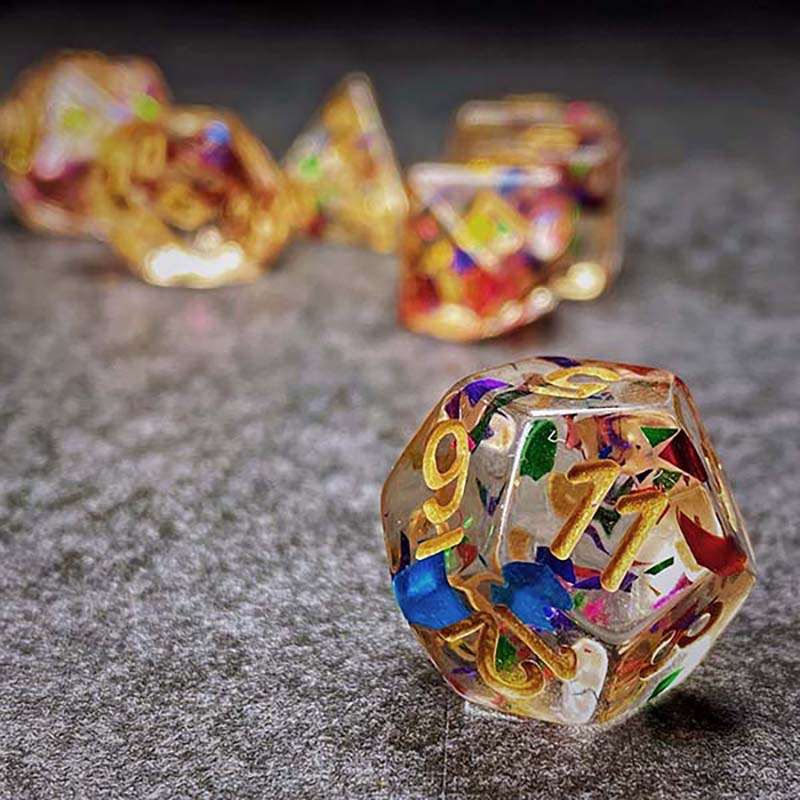 Sage's Cantrips - Transparent Rainbow Sparks Resin Polyhedral Dice Set image 3