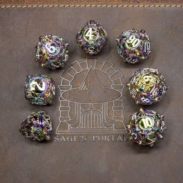 Sage’s Ouroboros Rainbow Hollow Metal Polyhedral Dice Set image 7