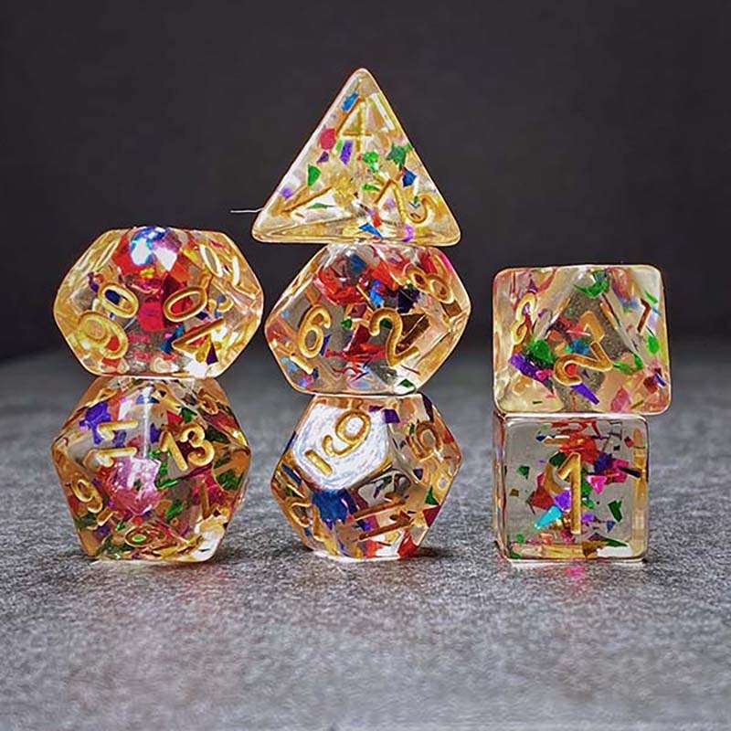 Sage's Cantrips - Transparent Rainbow Sparks Resin Polyhedral Dice Set image 1
