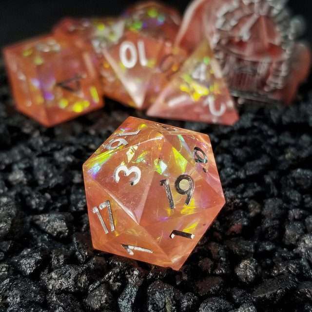 Sage's Enchanted Crystals Pink/Peach Silver Ink Sharp Edge Resin Dice Set image 8