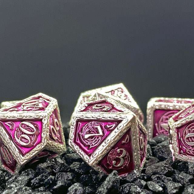 Sage's Anthems - Pearl Silver and Purple Metal Polyhedral Dice Set image 12