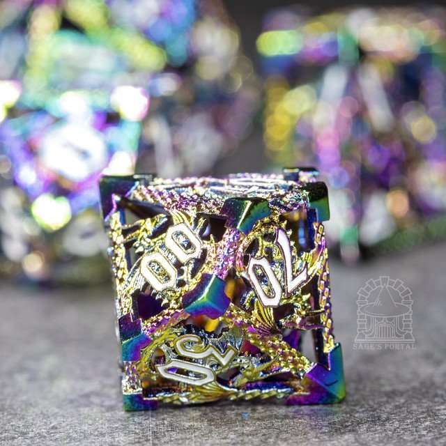 Sage's Dragonstones - Rainbow Noble Dragon Hollow Metal Polyhedral Dice Set image 5