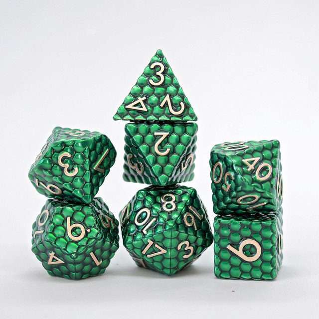 Sage's Scaled Eggs Forest Green Bronze Ink Metal Polyhedral Dice Set image 7