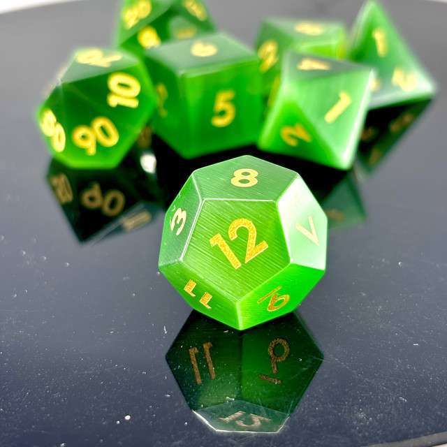 Sage's Treasures - Gemstone Green Cat's Eye Polyhedral Dice Set image 7