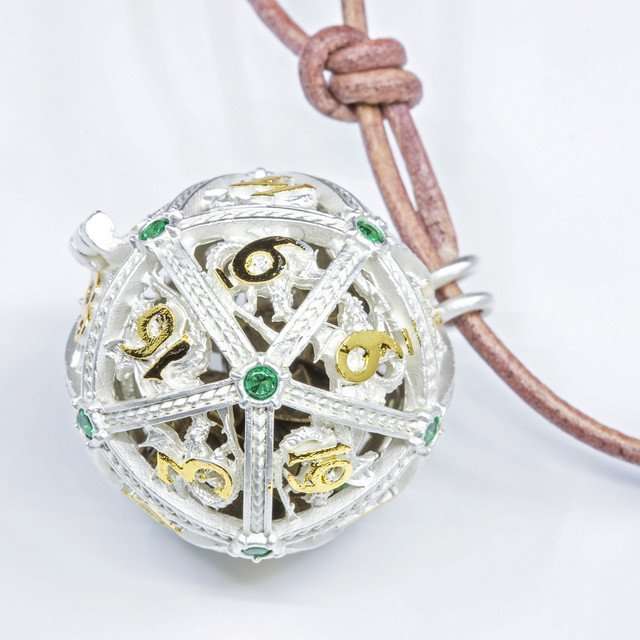 Sage’s Tiny Treasures Winter Pine Draconic Cage Necklace with Miniature Dice Set image 6