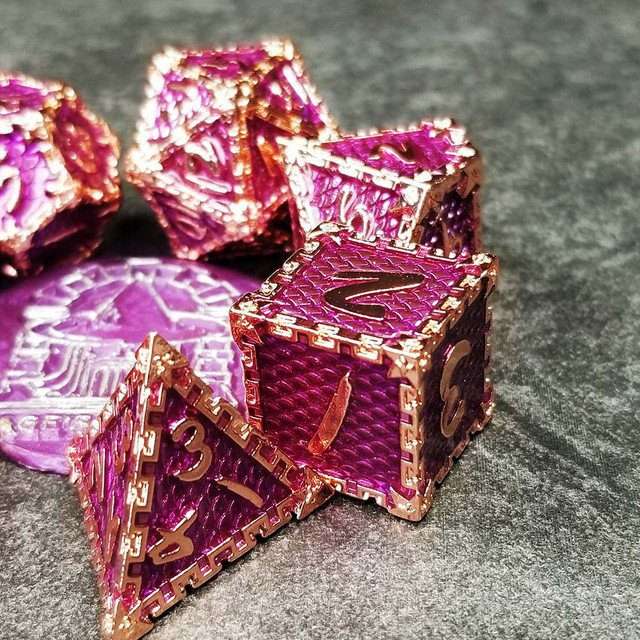 Sage's Dragonstones - Chained Drake Purple Copper Metal Polyhedral Dice Set image 8