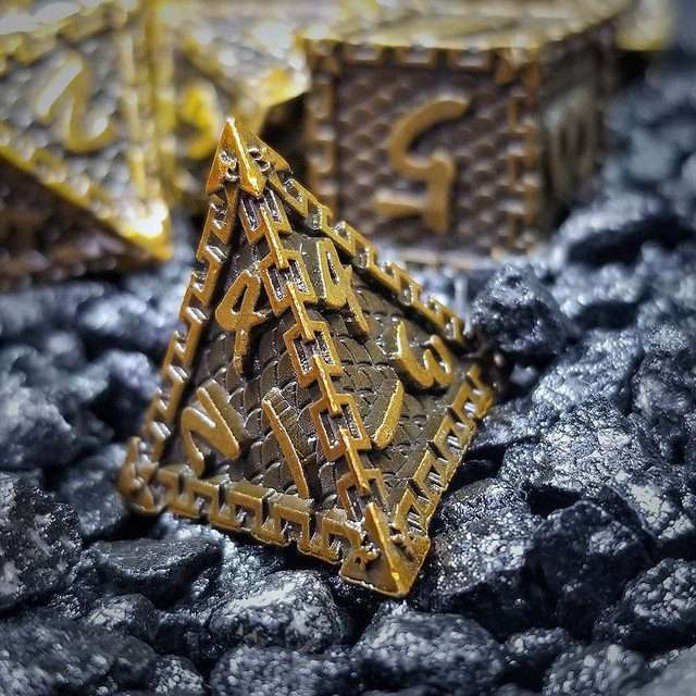 Sage's Dragonstones - Chained Drake Gold Black Metal Polyhedral Dice Set image 6