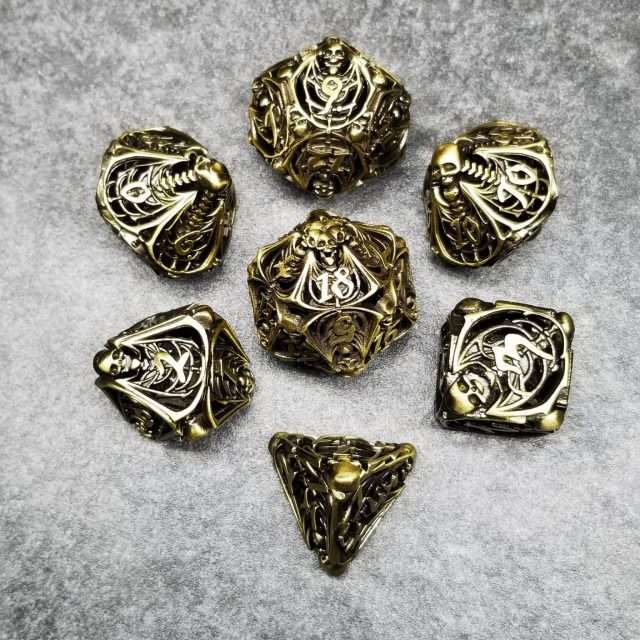 Sage's Macabre Bone Trinket Bronze Hollow Metal Polyhedral Dice Set image 10