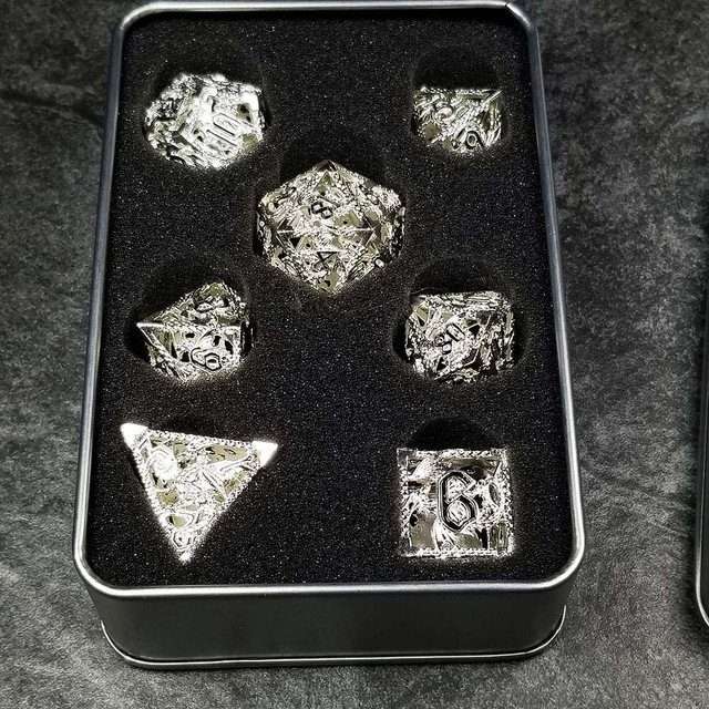 Sage's Dragonstones - Silver Noble Dragon Hollow Metal Polyhedral Dice Set image 15
