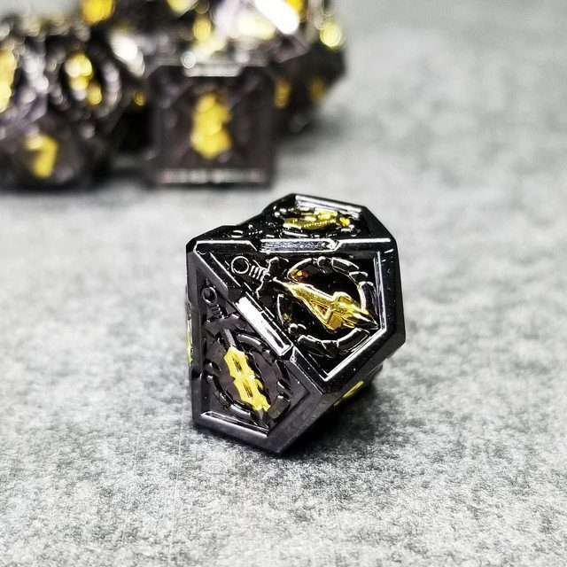 Sage's Knight's Valor - Black Inlay Gold Ink Metal Polyhedral Dice Set image 4