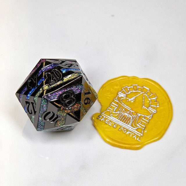 Sage's Dimension Stones - 33mm Black D20 Metal Die image 3