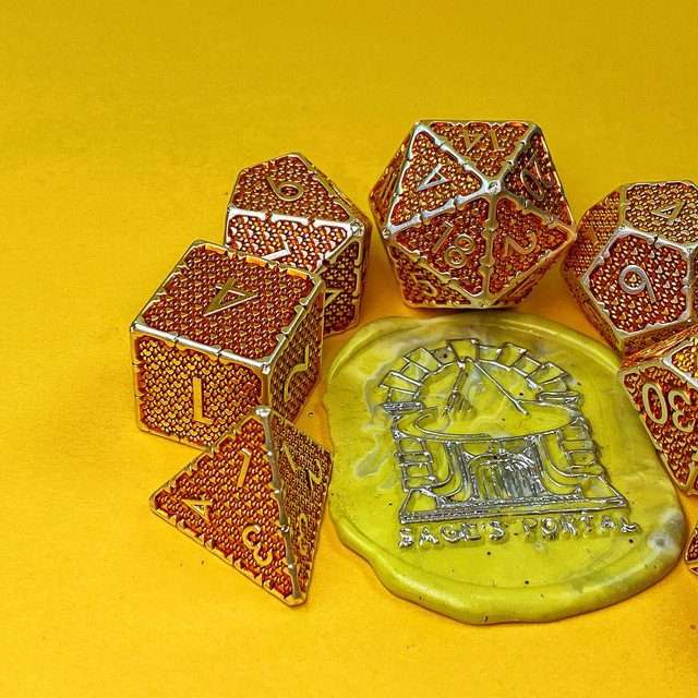 Sage's Hounds - Vintage Yellow with Silver Metal Polyhedral Dice Set image 28